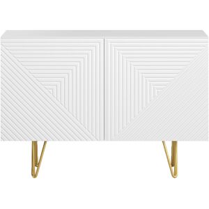 Miliboo Buffet design grave blanc mat et metal dore 2 portes L107 cm OZEN