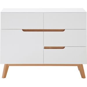 Miliboo Buffet scandinave blanc mat et bois clair 1 porte 4 tiroirs L97 cm SKIVE