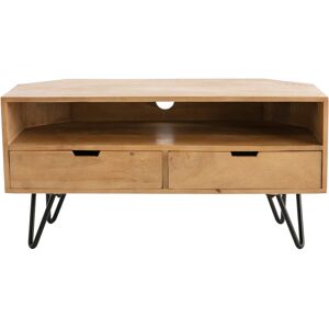 Miliboo Meuble TV d'angle en bois manguier massif et metal noir L100 cm VIBES