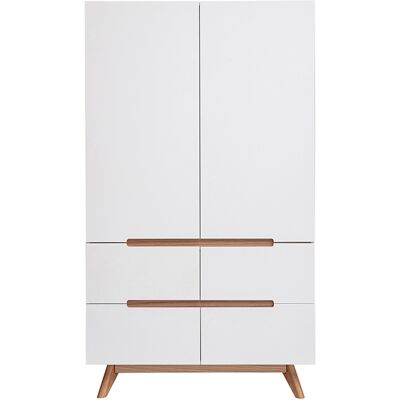 Miliboo Armoire scandinave avec penderie et tiroirs finition blanc mat et bois chêne clair L100 cm KELMA - Publicité Miliboo Armoire scandinave avec penderie et tiroirs finition blanc mat et bois chêne clair L100 cm KELMA - Publicité