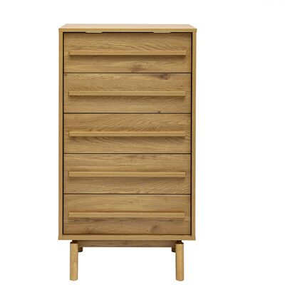 Miliboo Commode haute finition bois chêne 5 tiroirs L60 cm YSEULT - Publicité Miliboo Commode haute finition bois chêne 5 tiroirs L60 cm YSEULT - Publicité