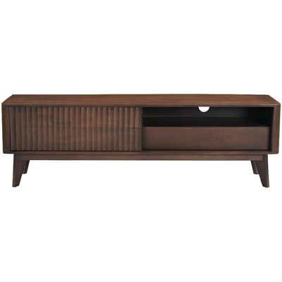 Miliboo Meuble TV en bois foncé manguier massif avec porte coulissante L160 cm ALDA - Publicité Miliboo Meuble TV en bois foncé manguier massif avec porte coulissante L160 cm ALDA - Publicité