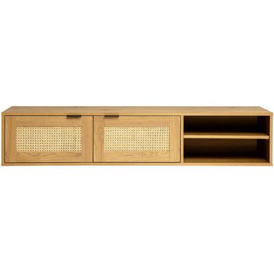 Miliboo Meuble tv mural finition bois clair et cannage rotin 2 portes L150 cm MANILLE - Publicité Miliboo Meuble tv mural finition bois clair et cannage rotin 2 portes L150 cm MANILLE - Publicité