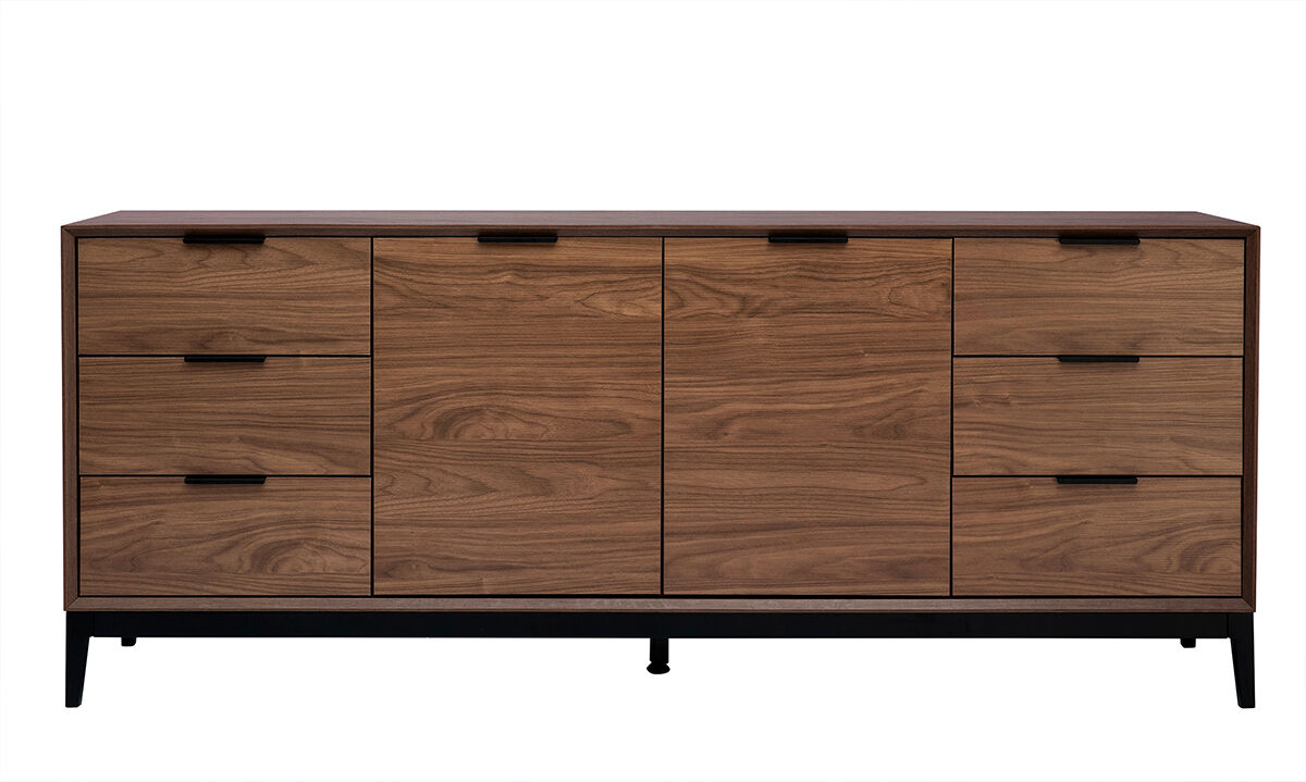 Miliboo Buffet vintage finition bois foncé noyer et métal noir avec rangements L180 cm SARTO