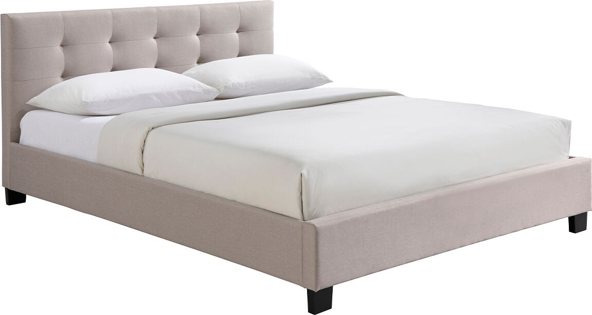 Miliboo Lit 2 places 160x200 cm en tissu lin beige capitonné MARQUISE