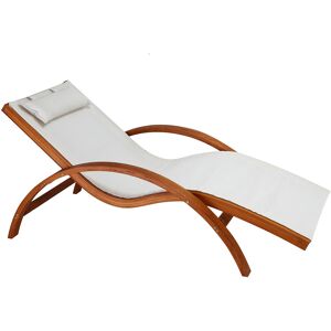 Miliboo Chaise longue bain de soleil blanc casse et bois massif BIARRITZ