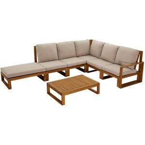 Miliboo Salon de jardin d'angle 6-8 places en bois massif avec coussins dehoussables taupe SALSA