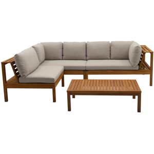 Miliboo Salon de jardin d'angle 6 places en bois massif avec coussins dehoussables taupe BELIZE