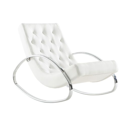 Miliboo Rocking chair design blanc et acier chromé CHESTY