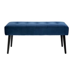 Miliboo Banc design capitonne en tissu velours bleu nuit et metal noir L95 cm GUESTA