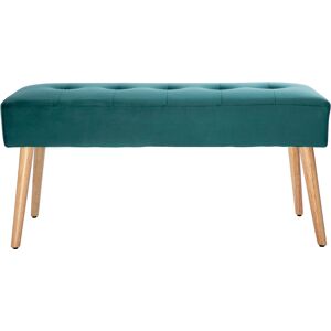 Miliboo Banc scandinave capitonne en tissu velours bleu petrole et bois clair L95 cm GUESTA