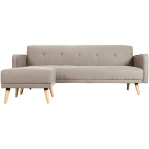 Miliboo Canape convertible scandinave 3 places avec repose pieds en tissu beige et bois clair ULLA