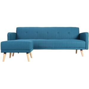 Miliboo Canape convertible scandinave 3 places avec repose-pieds en tissu bleu canard et bois clair ULLA