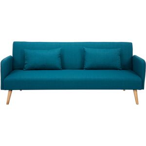 Miliboo Canape convertible scandinave 3 places en tissu bleu canard et bois clair LULA