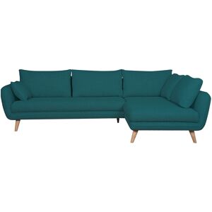 Miliboo Canape dangle droit scandinave 5 places en tissu bleu paon et bois clair CREEP