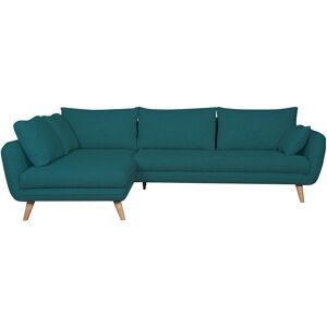 Miliboo Canape dangle gauche scandinave 5 places en tissu bleu paon et bois clair CREEP