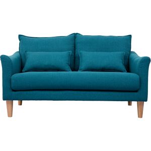 Miliboo Canape scandinave 2 places en tissu bleu canard et bois clair KATE