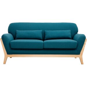 Miliboo Canape scandinave 2 places en tissu bleu canard et bois clair YOKO