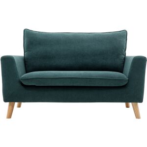 Miliboo Canape scandinave 2 places en tissu effet velours bleu canard et bois clair JONAS