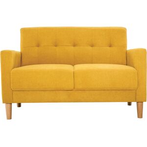 Miliboo Canape scandinave 2 places en tissu effet velours jaune moutarde et bois clair MOON