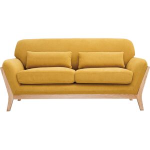 Miliboo Canape scandinave 2 places en tissu effet velours jaune moutarde et bois clair YOKO