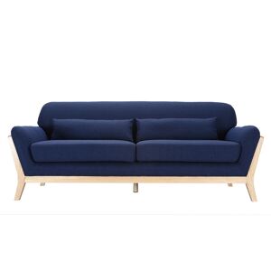 Miliboo Canape scandinave 3 places en tissu bleu fonce et bois clair YOKO