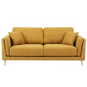 Miliboo Canape scandinave 3 places en tissu jaune cumin et bois clair VOGUE