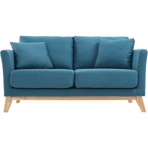 Miliboo Canape scandinave dehoussable 2 places en tissu bleu canard et bois clair OSLO