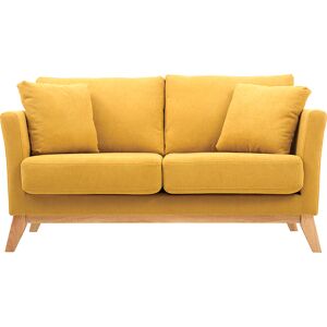 Miliboo Canape scandinave dehoussable 2 places en tissu effet velours jaune moutarde et bois clair OSLO