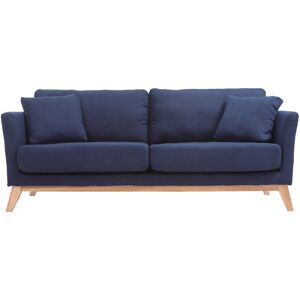 Miliboo Canape scandinave dehoussable 3 places en tissu bleu fonce et bois clair OSLO