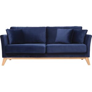 Miliboo Canape scandinave dehoussable 3 places en tissu velours bleu nuit et bois clair OSLO