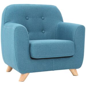 Miliboo Fauteuil enfant scandinave en tissu bleu canard et bois clair NORKID