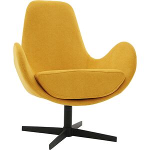 Miliboo Fauteuil pivotant design en tissu effet velours jaune moutarde et metal noir ANDY