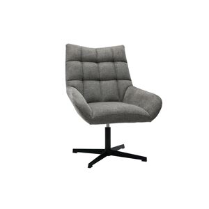 Miliboo Fauteuil pivotant design en tissu effet velours texure gris et metal noir KING