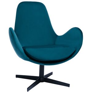 Miliboo Fauteuil pivotant design en tissu velours gaufre bleu canard et metal noir ANDY