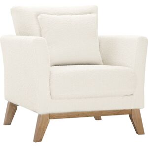 Miliboo Fauteuil scandinave dehoussable en tissu effet laine bouclee blanc casse et bois clair OSLO