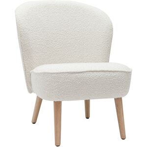 Miliboo Fauteuil scandinave en tissu effet laine bouclee blanc casse et bois clair AMANITA