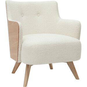 Miliboo Fauteuil scandinave en tissu effet laine bouclee blanc casse et bois clair VALMY