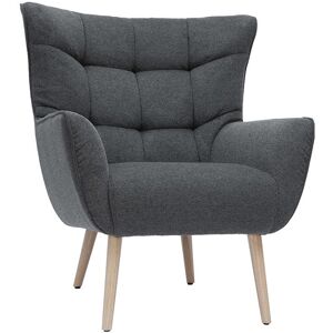 Miliboo Fauteuil scandinave en tissu effet velours texture gris fonce et bois clair AVERY