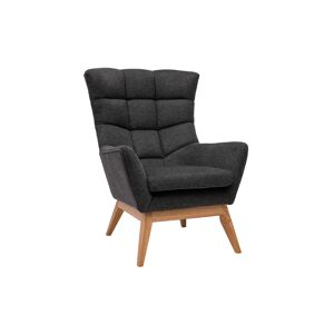 Miliboo Fauteuil scandinave en tissu effet velours texture gris fonce et bois clair BRODY