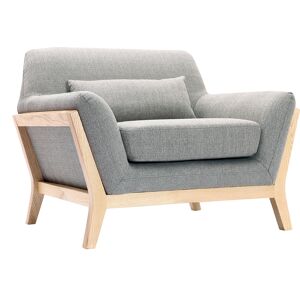 Miliboo Fauteuil scandinave en tissu gris et bois clair massif YOKO