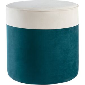 Miliboo Pouf design bicolore en tissu velours blanc creme et bleu paon D40 cm DAISY