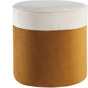 Miliboo Pouf design bicolore en tissu velours blanc creme et jaune cumin D40 cm DAISY