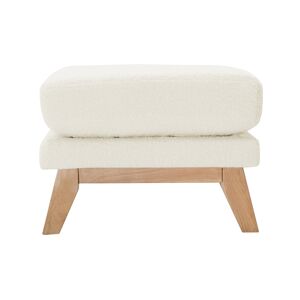 Miliboo Pouf repose-pieds dehoussable scandinave en tissu effet laine bouclee blanc casse et bois clair OSLO