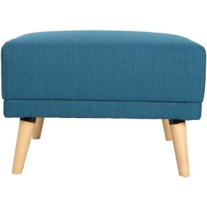 Miliboo Pouf repose-pieds scandinave en tissu bleu canard et bois clair ULLA