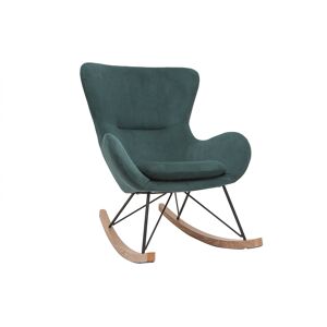 Miliboo Rocking chair design en tissu velours cotele vert metal noir et bois clair ESKUA