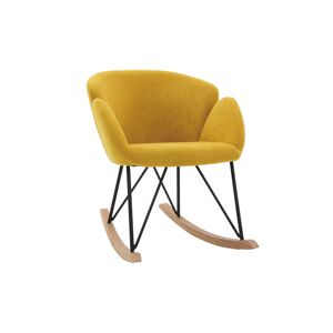 Miliboo Rocking chair en tissu effet velours jaune moutarde, metal noir et bois clair RHAPSODY