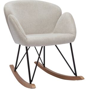 Miliboo Rocking chair en tissu effet velours texture beige, metal noir et bois clair RHAPSODY