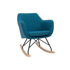 Miliboo Rocking chair scandinave en tissu bleu canard, metal noir et bois clair ALEYNA