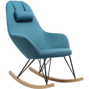 Miliboo Rocking chair scandinave en tissu bleu canard metal noir et bois clair JHENE